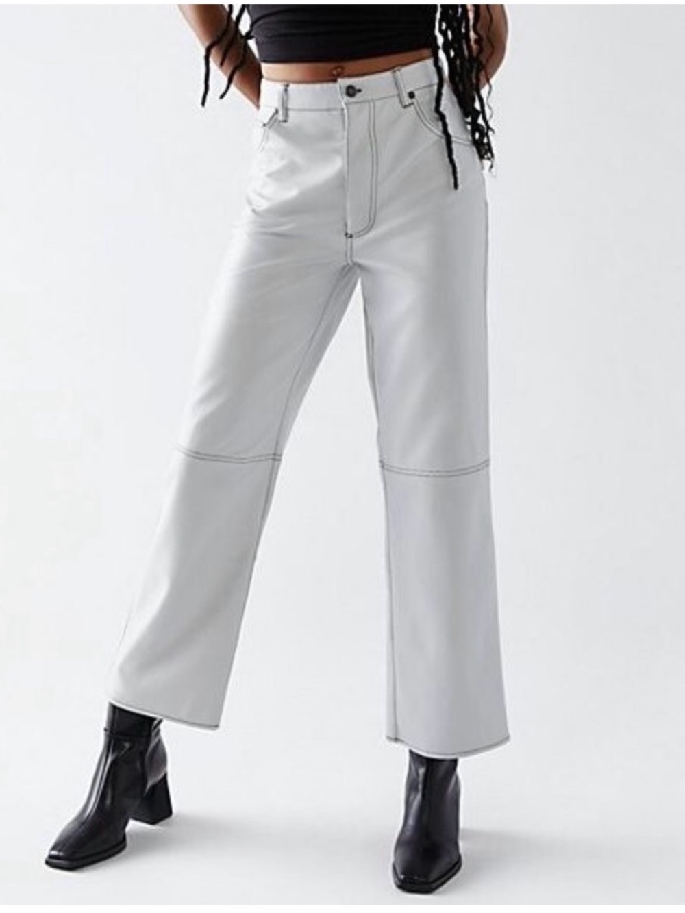 Free People ”The It Factor” Faux Leather Pants for Women, Light Gray, Size 4